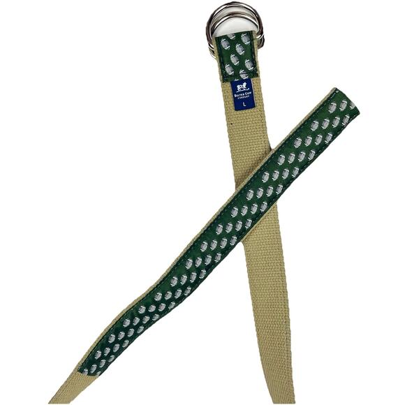 Belted Cow Co Belt Mens Large Football Green Cream D-Ring Canvas USA Made - Picture 4 of 9